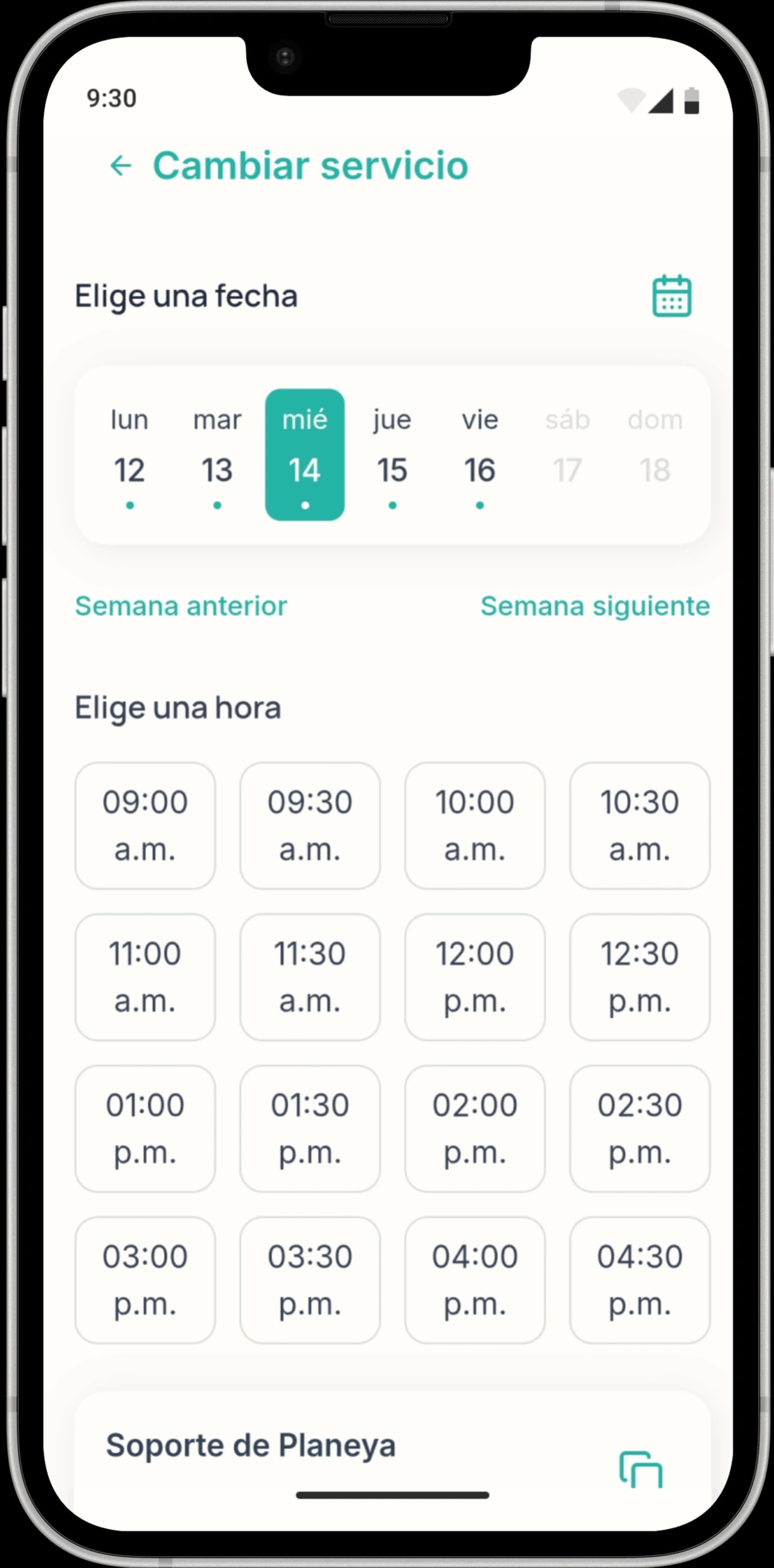 Selecciona día y hora